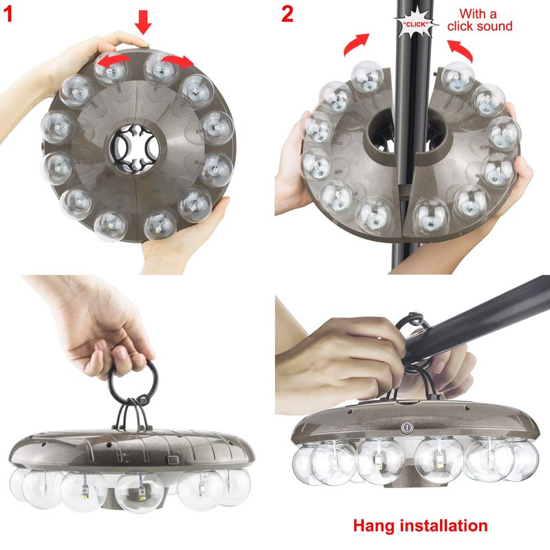 HONWELL Patio Umbrella Light, 3xD Battery Operated Umbrella Pole Light with RF Remote 80Ft Through Wall, 12 Bulb 48 LEDs,4 Modes, 12 Color Changing Outdoor Camping Light with Hanging Ring for Umbrella - Image 5